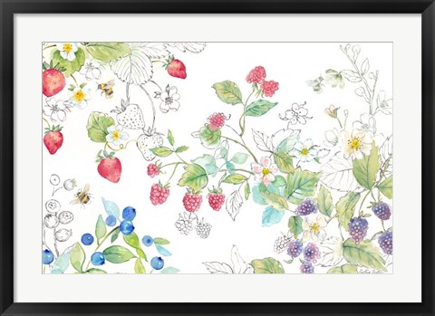 Framed Berries and Bees I Print