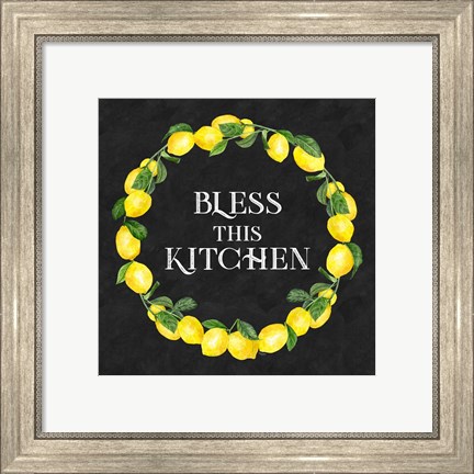 Framed Live with Zest wreath sentiment I-Bless this Kitchen Print