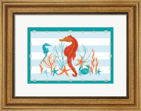 Framed Coral Aqua I on Teal Print
