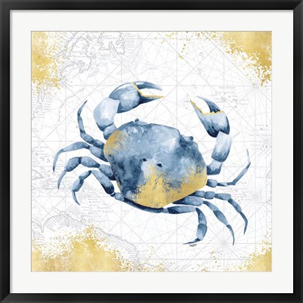 Framed Deep Blue Sea V White Gold Print