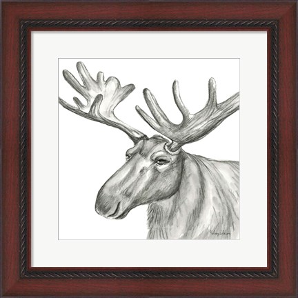 Framed Watercolor Pencil Forest I-Moose Print