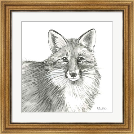 Framed Watercolor Pencil Forest III-Fox Print
