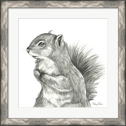 Framed Watercolor Pencil Forest IV-Squirrel Print