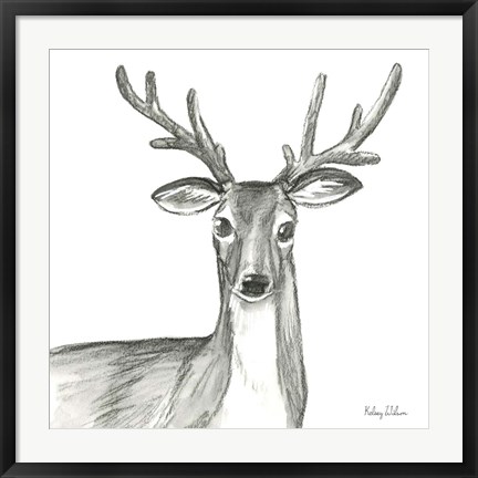 Framed Watercolor Pencil Forest VIII-Deer Print