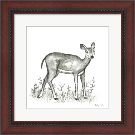 Framed Watercolor Pencil Forest XII-Fawn 2 Print