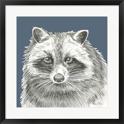 Framed Watercolor Pencil Forest color VI-Raccoon Print