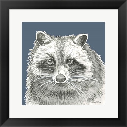 Framed Watercolor Pencil Forest color VI-Raccoon Print