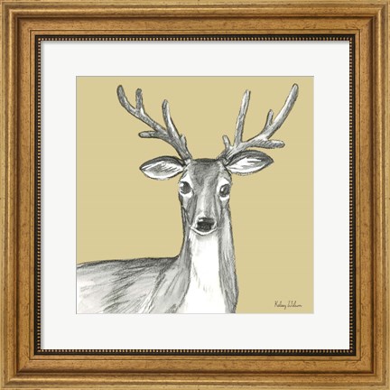Framed Watercolor Pencil Forest color VIII-Deer Print