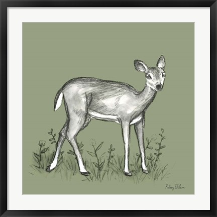 Framed Watercolor Pencil Forest color XII-Fawn 2 Print