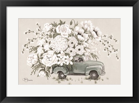 Framed White Floral Truck Print