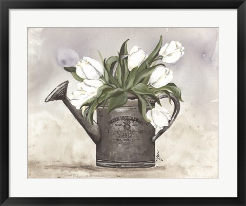 Framed Watering Can Tulips Print