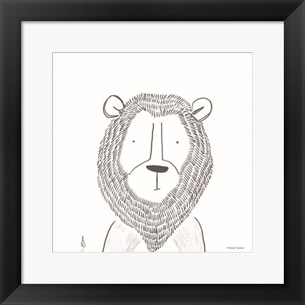 Framed Lion Line Drawing 1 Print