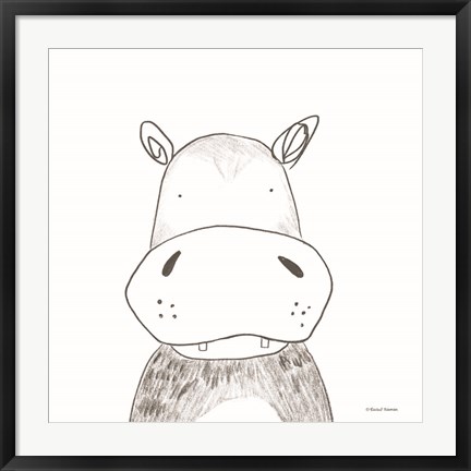Framed Hippo Line Drawing Print