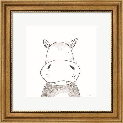 Framed Hippo Line Drawing Print
