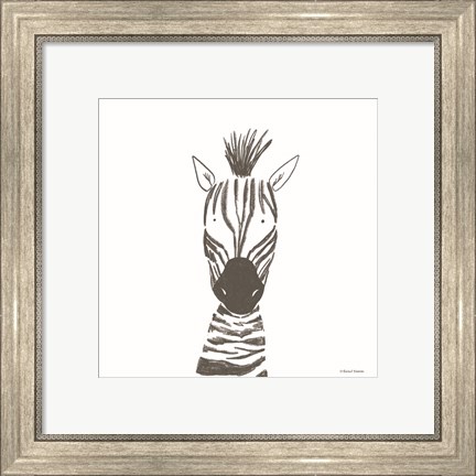 Framed Zebra Line Drawing Print