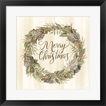 Framed Sage Merry Christmas Wreath Print