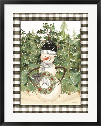 Framed Snowman with Wreath Print