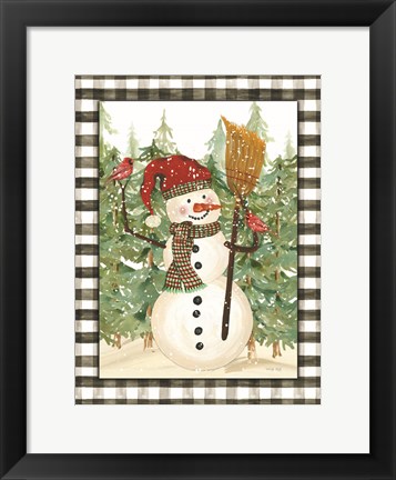 Framed Snowman with Cardinals Print