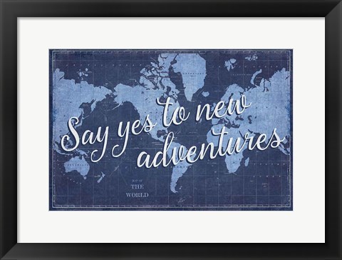 Framed Blueprint World Map Say Yes Print