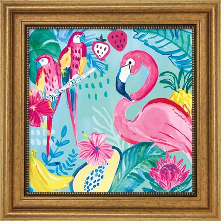 Framed Fruity Flamingos V Print