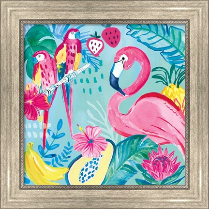 Framed Fruity Flamingos V Print