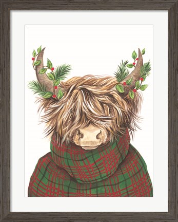 Framed Christmas Highland Cow Print