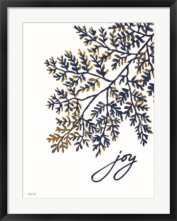 Framed Joy Navy Gold Leaves Print