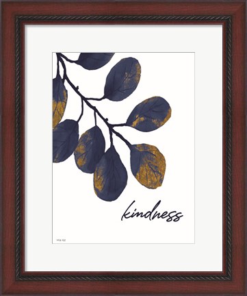 Framed Kindness Navy Gold Leaves Print