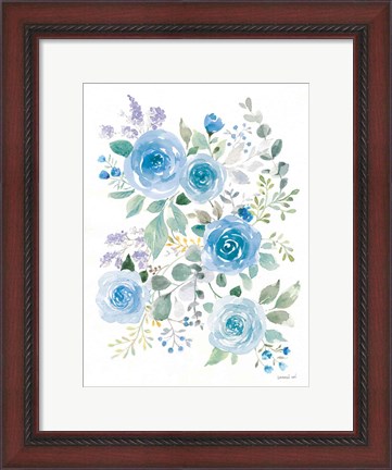 Framed Lush Roses II Blue Print