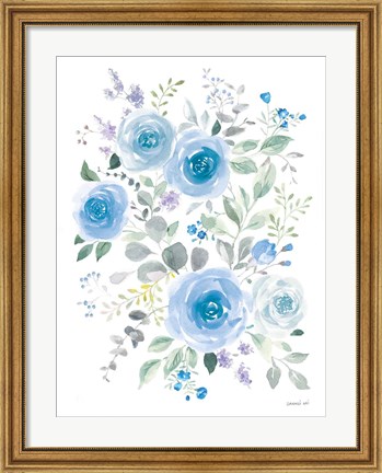 Framed Lush Roses I Blue Print