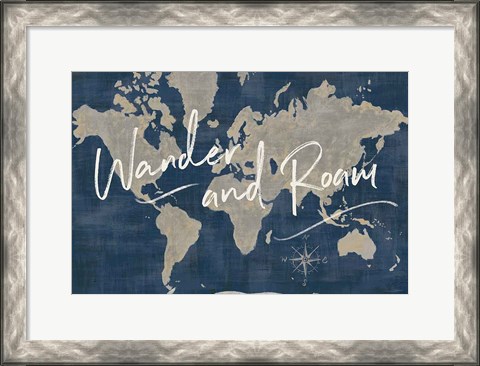 Framed World Map Collage Deep Wander Print