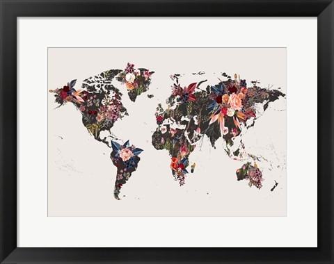 Framed Worldmap Flowers Print