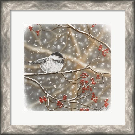 Framed Snowberry Bird I Print