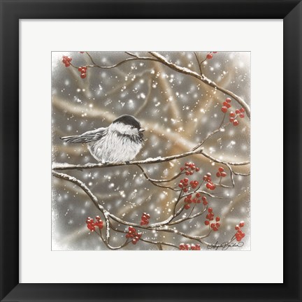 Framed Snowberry Bird I Print