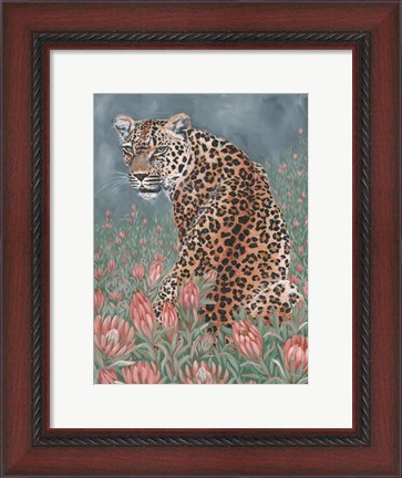 Framed Leopard in the Flowers Print