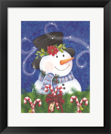 Framed Snowman &amp; Candy Canes Print