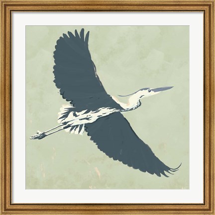 Framed Heron Flying I Print