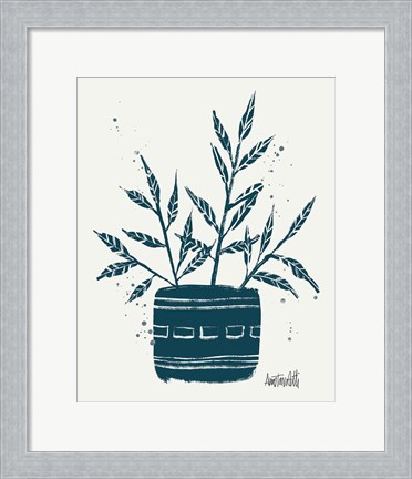 Framed Monochrome Blue Botanical Sketches IX Print