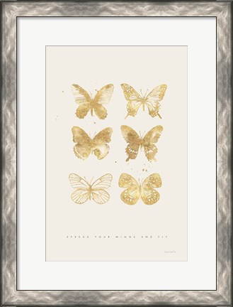 Framed Six Gold Butterflies Print