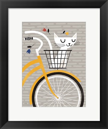 Framed Cruising Cat Yellow Print