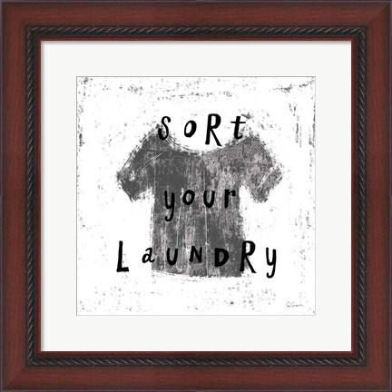 Framed Laundry Rules III BW Print