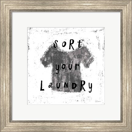 Framed Laundry Rules III BW Print