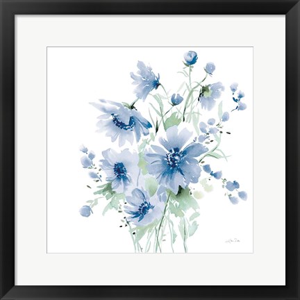 Framed Secret Garden Bouquet I Blue Light Print