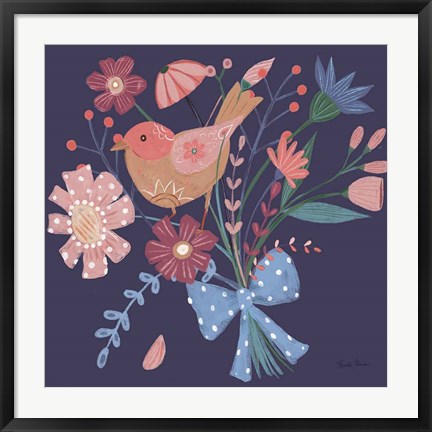 Framed Royal Birds V Purple Print