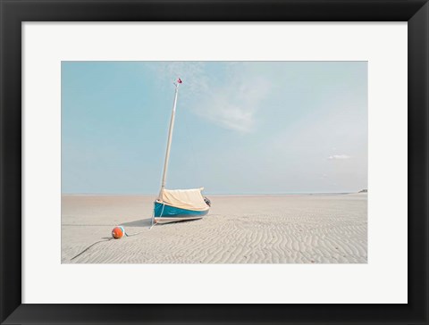 Framed Sailboat in Teal and Coral Print