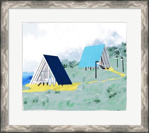 Framed Lake Cabins At Dawn Print
