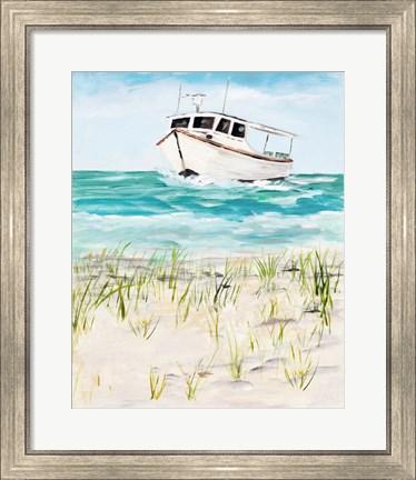 Framed Boat By The Shore Print