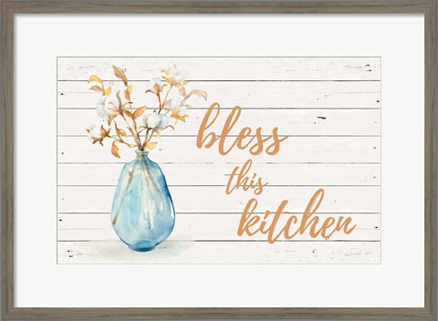 Framed Bless this Kitchen (Blue Vase) Print