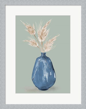 Framed Oat Stems In Blue Vase Print