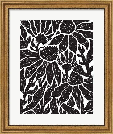 Framed BW Floral Linocut Print